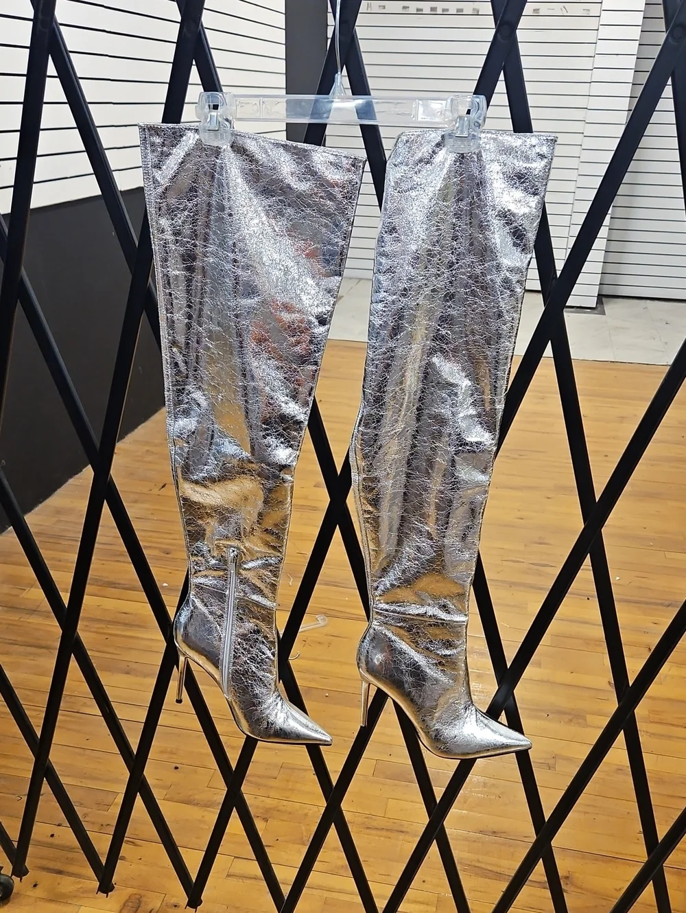 Steve Madden Metallic Silver Over-the-Knee Stiletto Boots